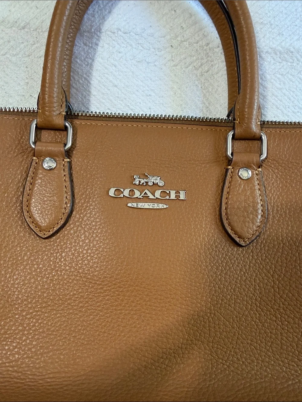 Coach Pebbled Leather Satchel in Saddle Brown